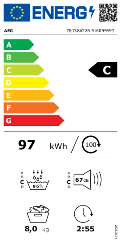 AEG TR738AT2B energielabel