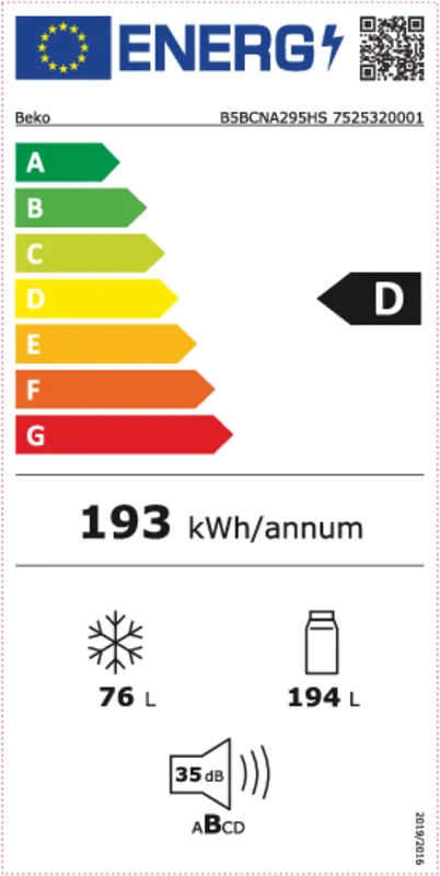 Beko B5BCNA295HS energielabel