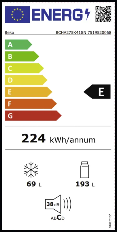 Beko BCHA275K41SN energielabel
