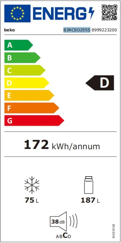 Beko B3RCSO255S energielabel