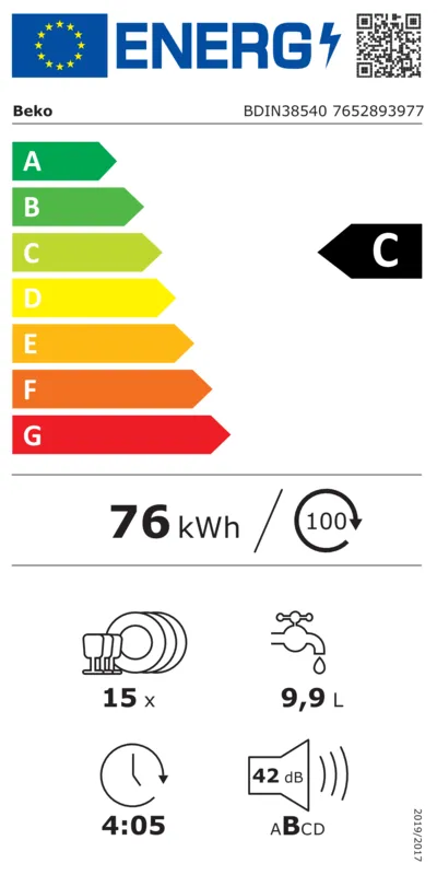 Beko BDIN38540 energielabel