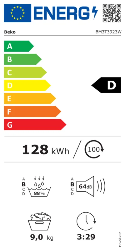 Beko BM3T3923W energielabel