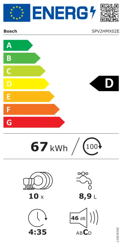 Bosch SPV2HMX02E energielabel