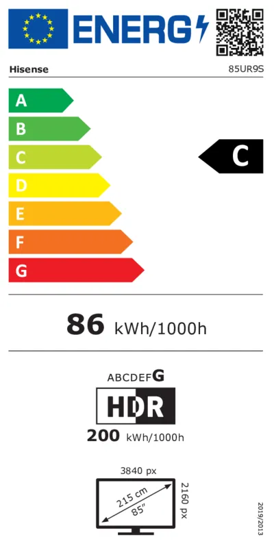Hisense 85UR9S energielabel