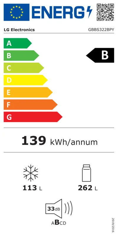 LG GBBS322BPY energielabel