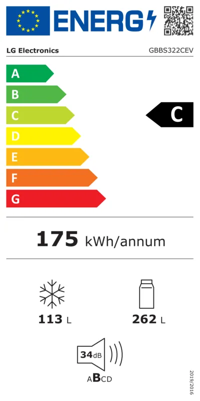 LG GBBS322CEV energielabel