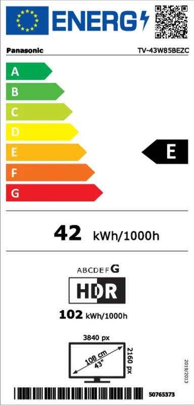 Panasonic TV-43W85BEZC energielabel