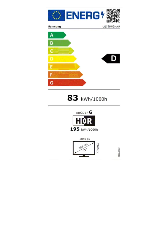 Samsung UE75M82HAUXXN energielabel