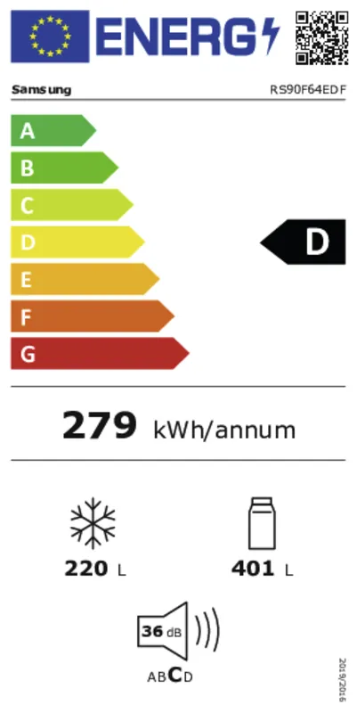 Samsung RS90F64EDFEF energielabel