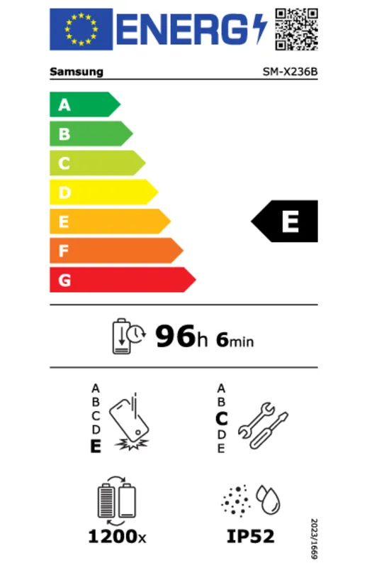 Samsung Galaxy Tab A11 128GB 5G X236B energielabel