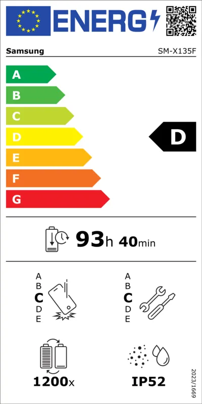 Samsung Galaxy Tab A11 64GB LTE X135F energielabel