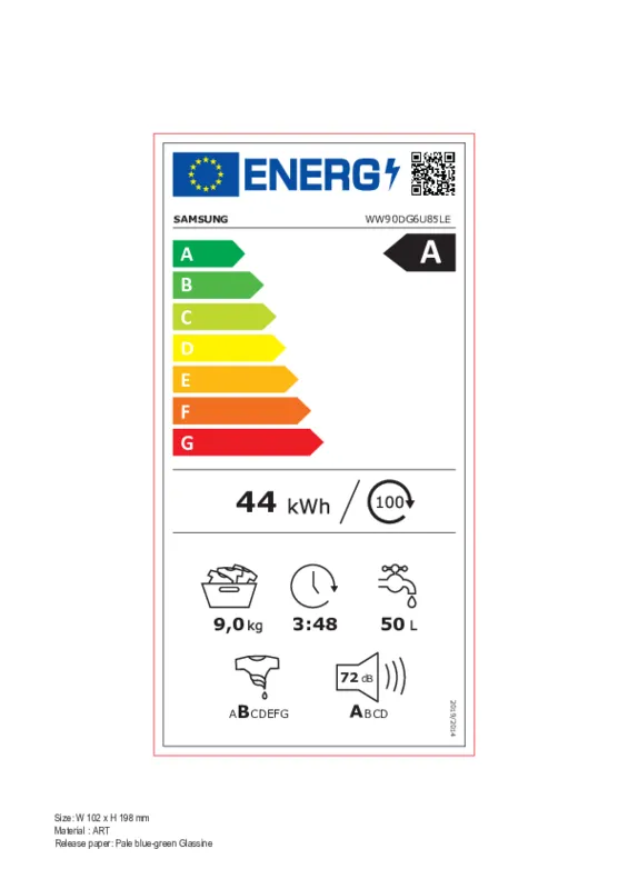Samsung WW90DG6U85LEU3 energielabel