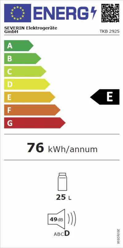 Severin TKB 2925 Koelbox energielabel