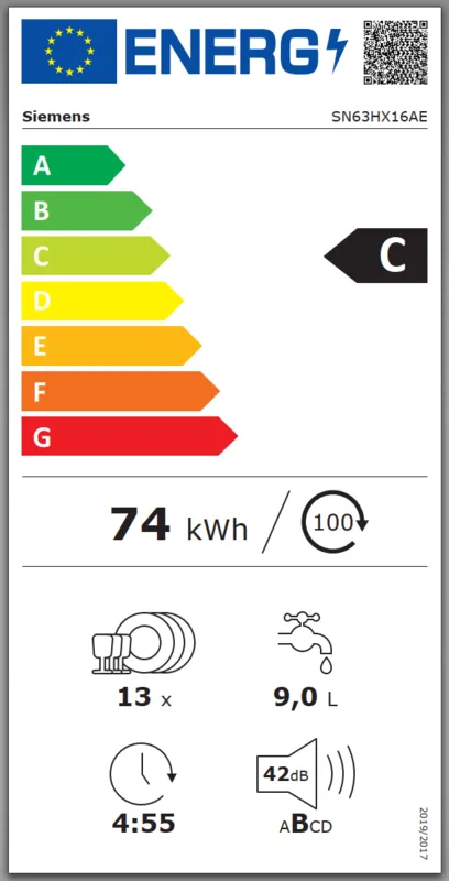 Siemens SN63HX16AE energielabel