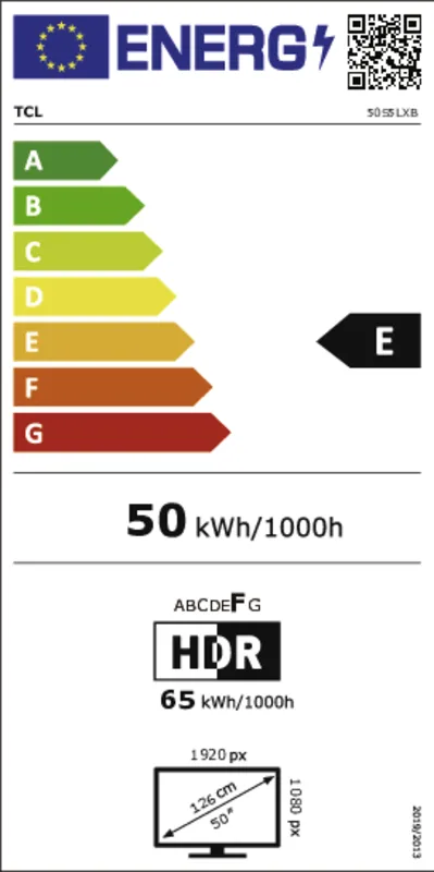 TCL 50S5L energielabel