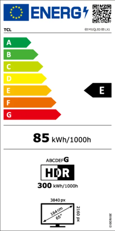 TCL 65MSQLED85L energielabel