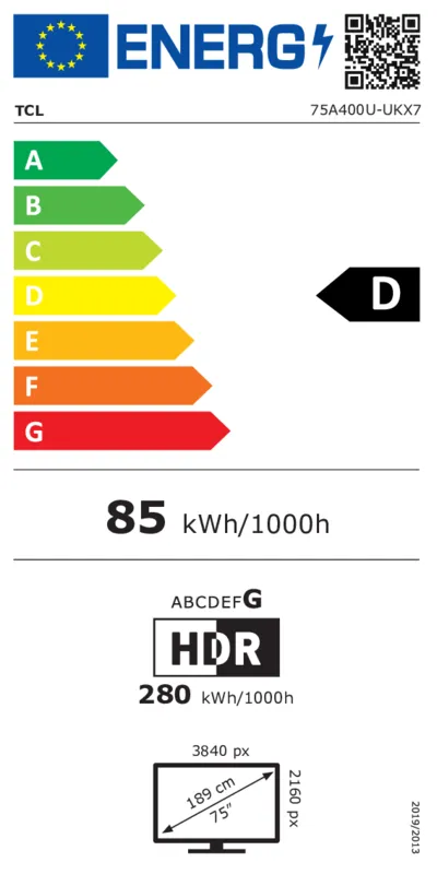 TCL 75A400U energielabel