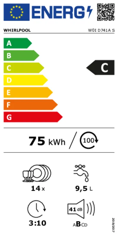 Whirlpool W0I D741A S energielabel